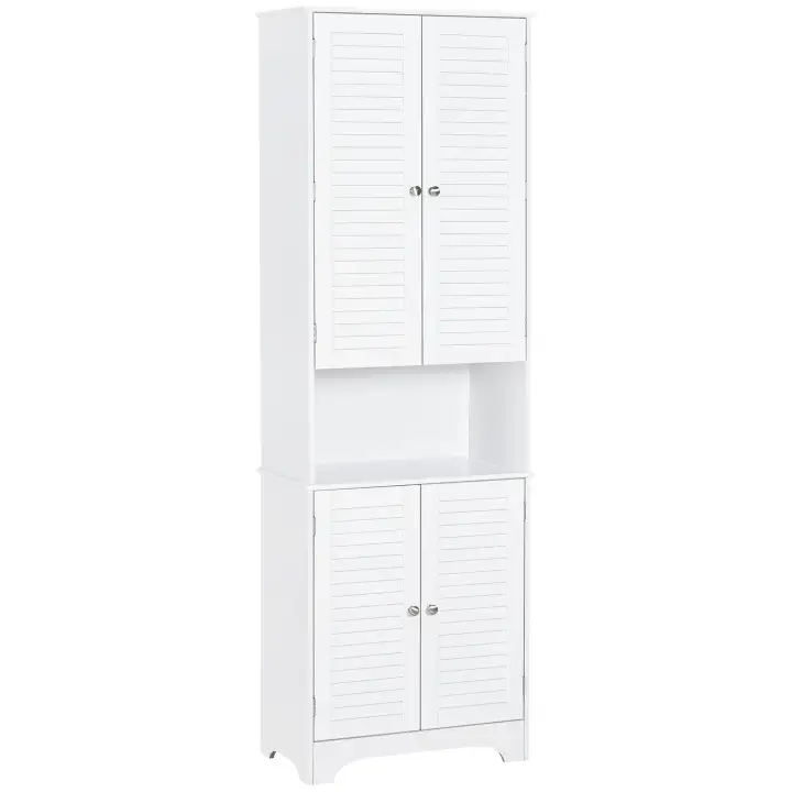 HOMCOM Slim White Bathroom Linen Cabinet Adjustable Shelves