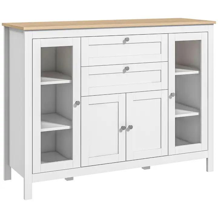 HOMCOM Modern Buffet for Kitchen Glass Doors & Drawers