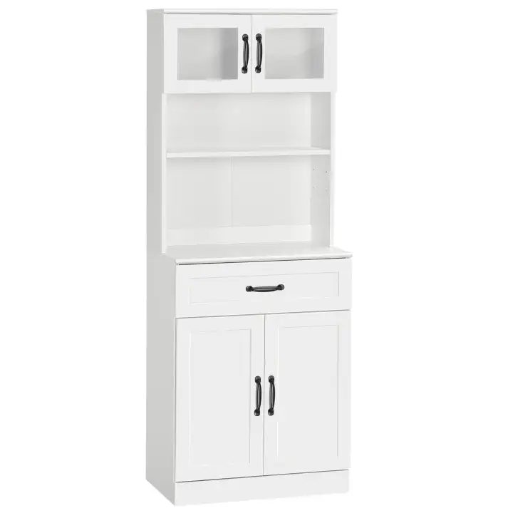 HOMCOM White Pantry Hutch for Coffee Bar Adjustable Shelves