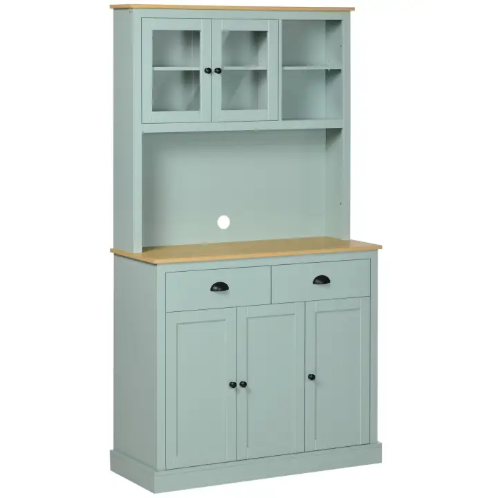 HOMCOM Light Blue Kitchen Hutch Pantry with Microwave Shelf