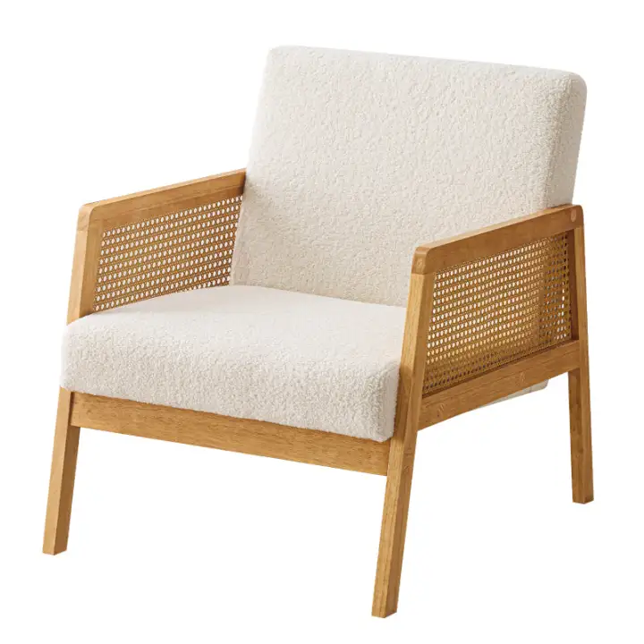 Accent Chair Mid-Century Modern Chair with Sherpa Fabric Upholstered Lounge Arm Chair with Solid Wood Frame & Soft Cushion for Living Room, Bedroom, Balcony, Ivorywhite