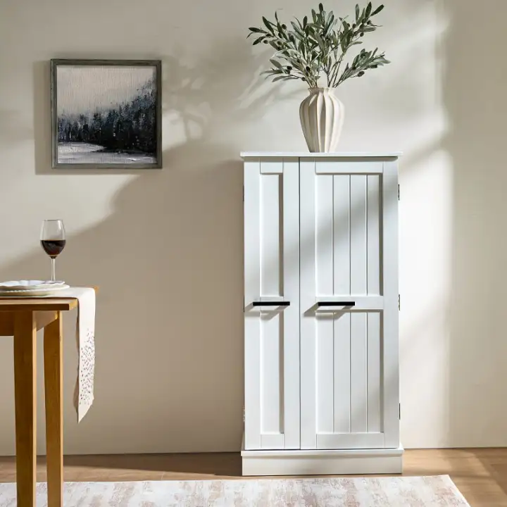 Kitchen Pantry Storage Cabinet,Freestanding Pantry Cabinet with Doors & Adjustable Shelves, Small Food Pantry Cabinet for Kitchen,Dining Room Craft Room (White)