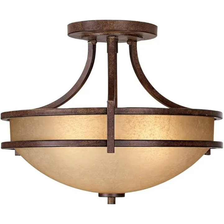 Franklin Iron Works Oak Valley Collection Rustic Farmhouse Ceiling Light Semi Flush Mount Fixture Bronze 18" Wide Cream Scavo Glass Bowl for Bedroom Kitchen Living Room Hallway Bathroom