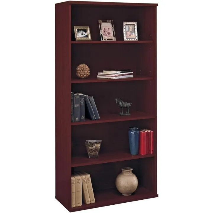 Bush Business Furniture Series C Tall 5 Shelf Bookcase in Mahogany, Large Storage and Display Bookshelf for Home or Professional Office
