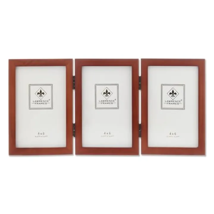 Lawrence Frames Hinged Triple Walnut Wood Picture Frame, Gallery Collection, 4 by 6-Inch