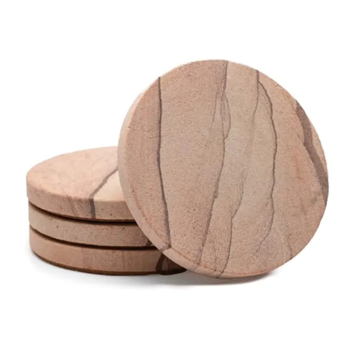 Thirstystone Cinnabar Brand, Multicolor All Natural Sandstone-Durable Stone with Varying Patterns, Every Coaster Is An Original, 4 inch round