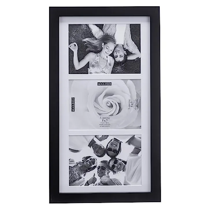 Malden 5x7 3-Opening Matted Collage Picture Frame - Displays Three 5x7 Pictures - Black
