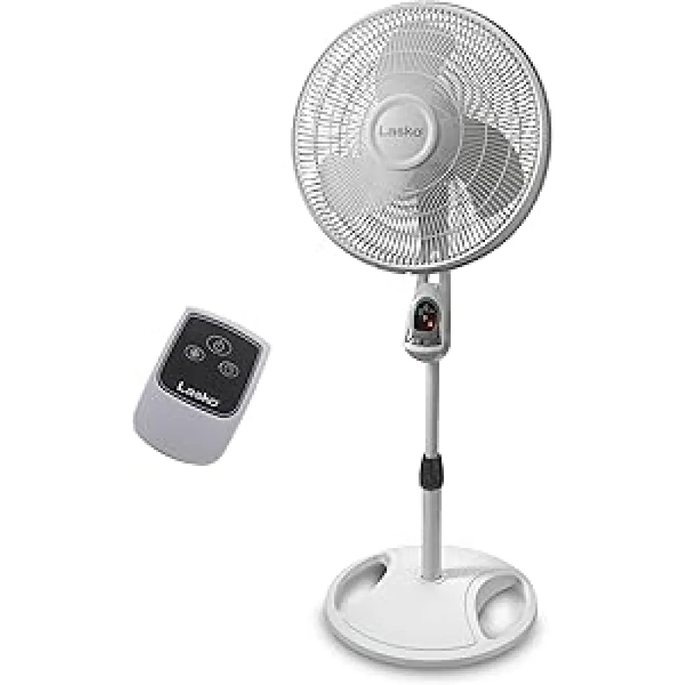 Lasko Oscillating Adjustable Pedestal Stand Fan with Timer and Remote for Indoor, Bedroom, Living Room, Home Office & College Dorm Use, 16 Inch, White, 1646