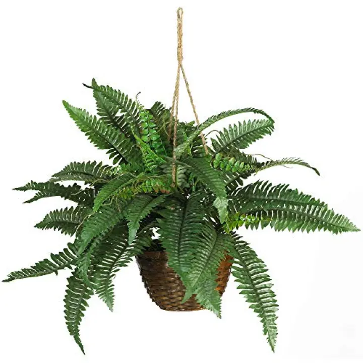 Nearly Natural 6599 18in. Boston Fern Artificial Plant in Hanging Basket, Green,29" x 29" x 18"