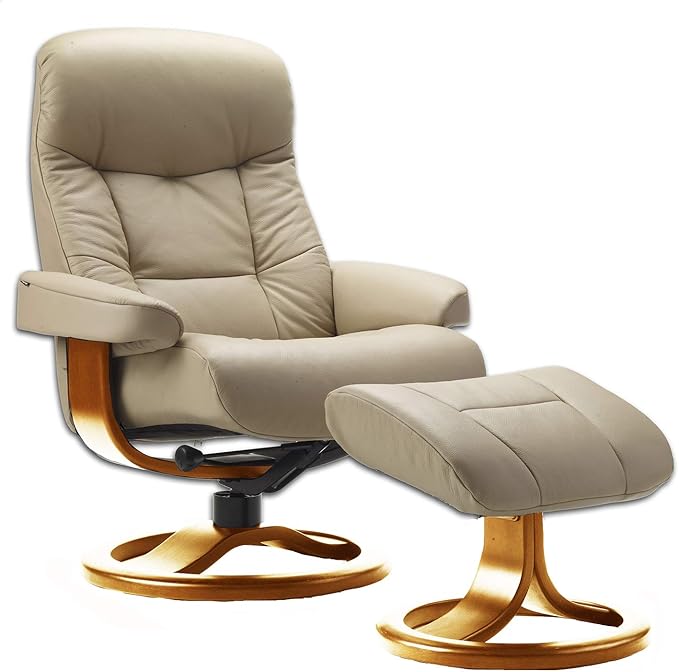 Fjords Hjellegjerde Leather Norwegian Ergonomic Scandinavian Lounge Reclining Chair 215 Large Muldal Swivel Recliner Furniture Nordic Line Genuine Sandel Light Brown Leather Cherry Wood