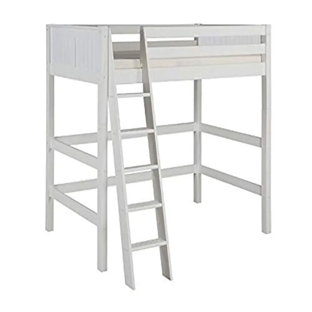 Camaflexi Panel Style Solid Wood High Loft Bed, Twin, Side Angled Ladder, White