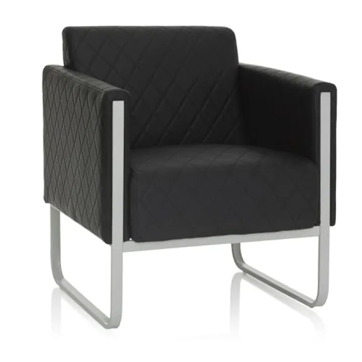 HJH Office poltrona lounge 1 posto ARUBA STEP divano imbottito in ecopelle moderna con struttura in metallo, 78 x 67 x 71 cm, nero