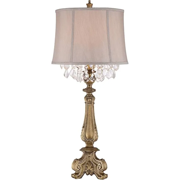 Barnes and Ivy Dubois Traditional French Country Console Table Lamp 37.25" Tall Antique Gold Crystal Chandelier Drum Shade Decor for Living Room Bedroom House Bedside Home Office Family