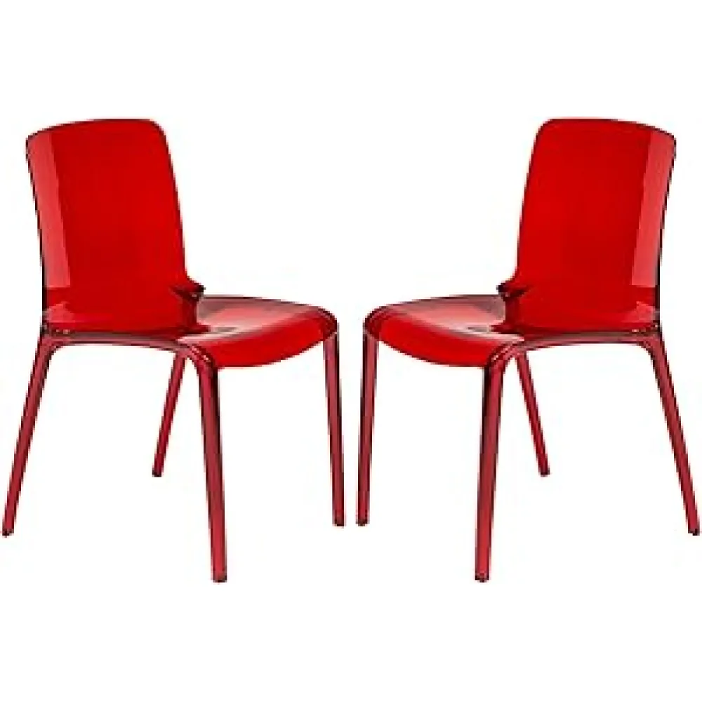 LeisureMod Adler Mid-Century Modern Dining Chair Set of 2 - Transparent Red Acrylic Contemporary Design for Kitchen, Dining Room, and Modern Home Decor