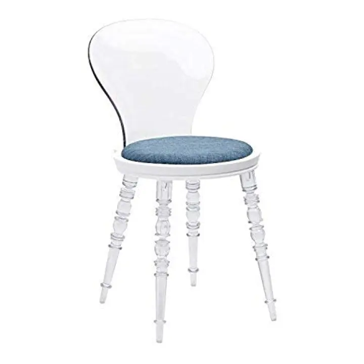 Design Guild Wynona Clear Chair with White Seat and Blue Cushion