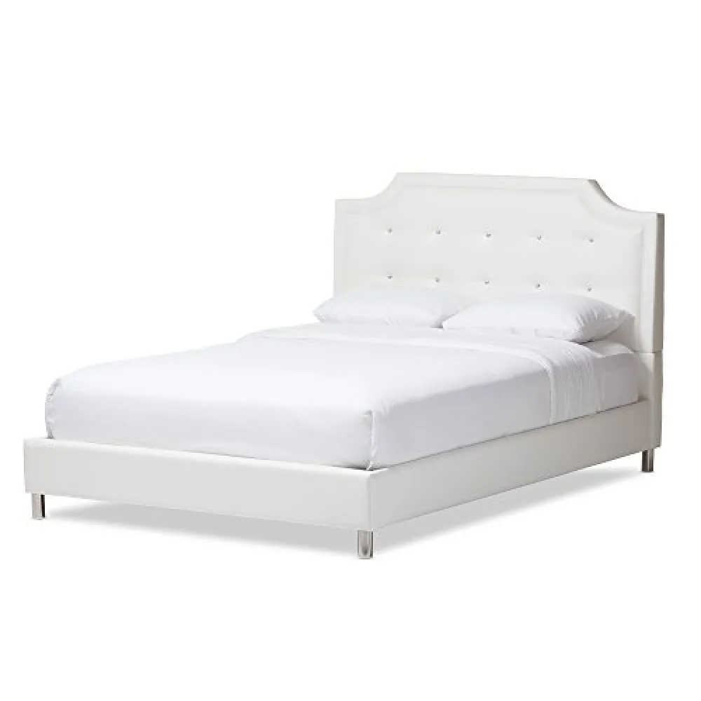 Baxton Studio Carlotta Modern Bed with Upholstered Headboard, Full, White