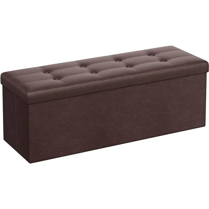 SONGMICS 43 Inches Folding Storage Ottoman Bench, Storage Chest, Footrest, Coffee Table, Padded Seat, Faux Leather, Holds up to 660 lb, Brown ULSF703, L(15 x 43 x 15 Inches)