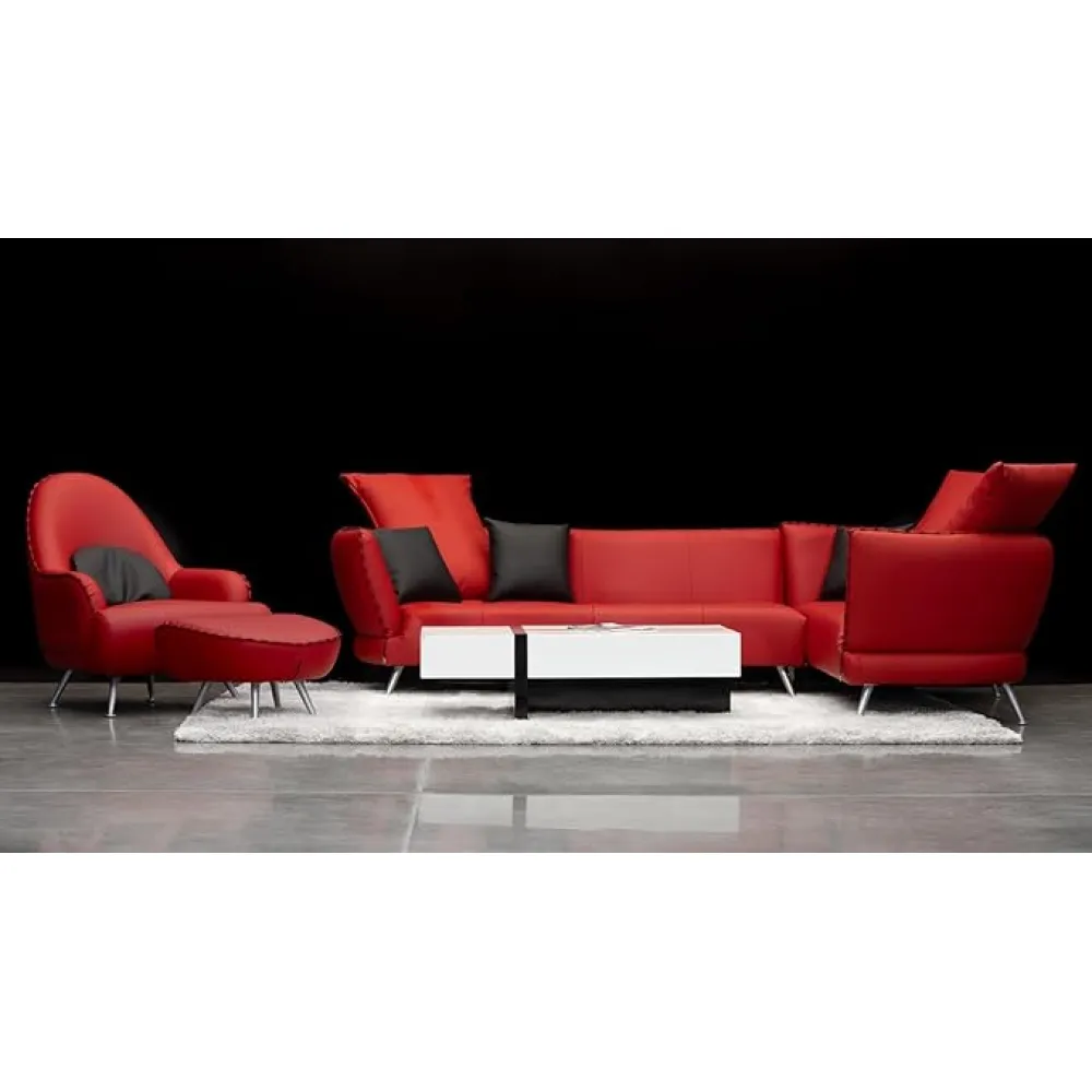 ZURI Modern Vitali Red Microfiber Leather Sectional - Right Corner