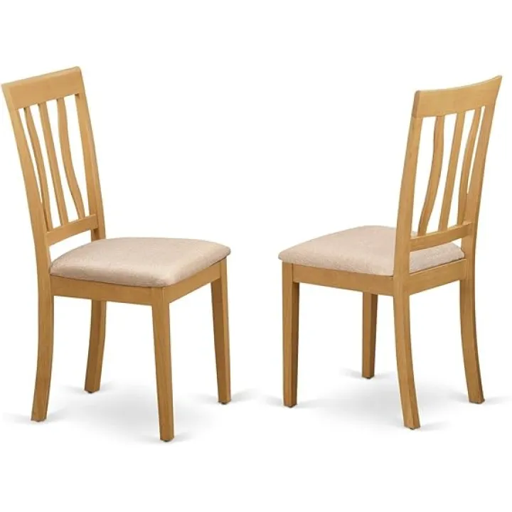 East West Furniture ANC-OAK-C Antique Dining Chairs - Linen Fabric Upholstered Wooden Chairs, Set of 2, Oak