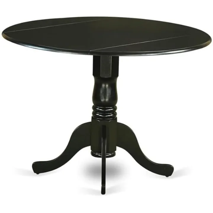 East West Furniture DLT-BLK-TP Dublin Modern Kitchen Table - a Round Dining Table Top with Dropleaf & Pedestal Base, 42x42 Inch, Black