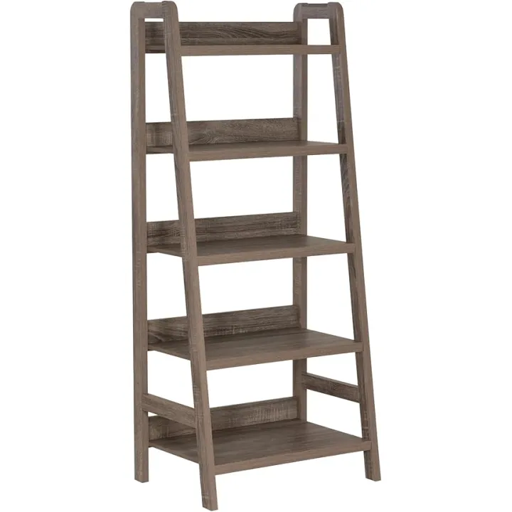 Tracey Greywash Wooden Five Shelf Ladder Bookcase by Linon