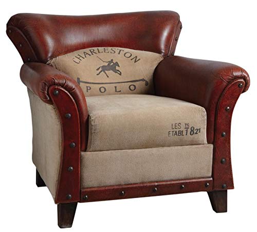 AUBRY GASPARD Poltroncina in cotone e pelle di Buffle Charleston Polo