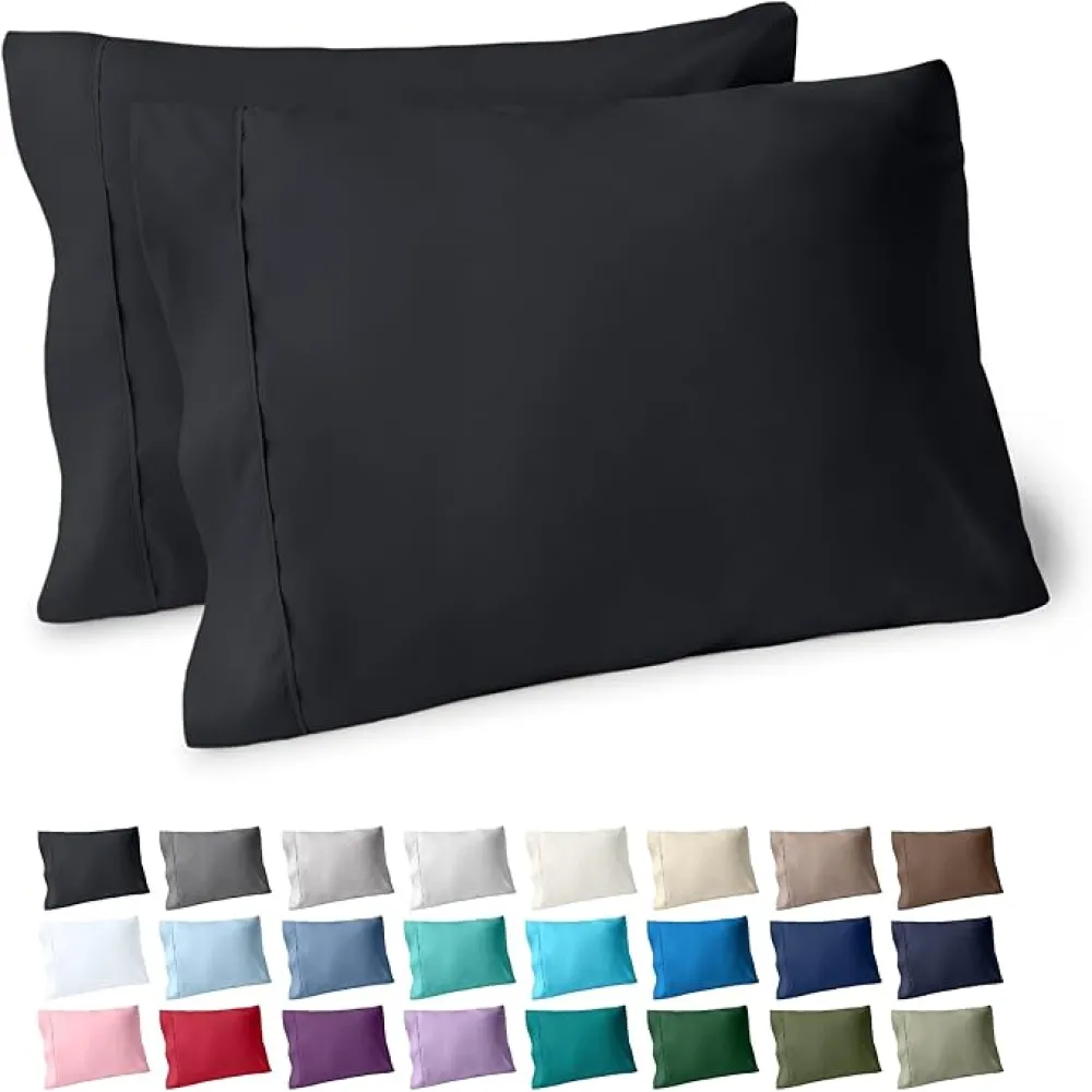 Bare Home Premium 1800 Ultra-Soft Microfiber Pillowcase Set - Double Brushed - Hypoallergenic - Wrinkle Resistant (Standard Pillowcase Set of 2, Black)