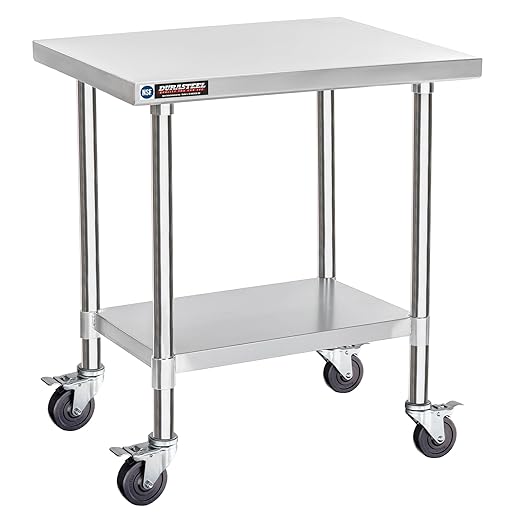 DuraSteel 30x24 NSF Stainless Steel Cart - Heavy Duty Rolling Food Prep Table with Undershelf - Metal Utility Cart for Commercial Restaurant Kitchen, Laundry, Grill Stand of Pizza Oven