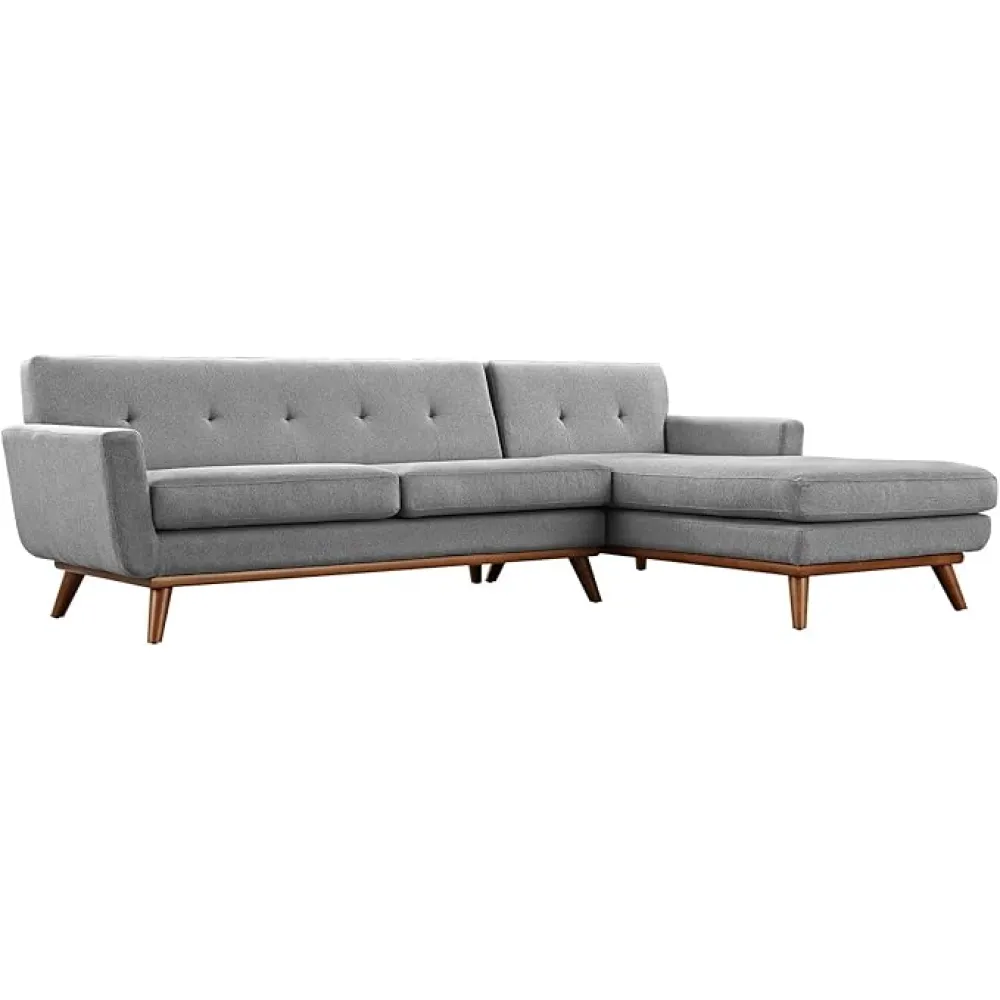 Modway Engage Right Facing Sectional Sofa in Mid-Century Modern Upholstered Fabric Expectation Gray