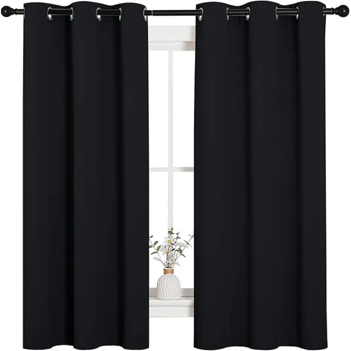 NICETOWN Halloween Pitch Black Solid Thermal Insulated Grommet Blackout Curtains/Drapes for Bedroom Window (2 Panels, 42 inches Wide by 63 inches Long, Black)