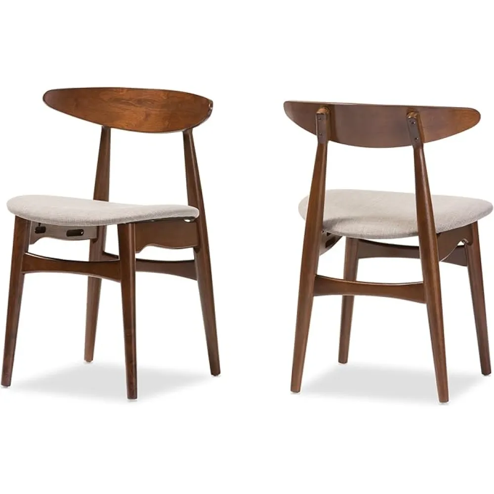 Baxton Studio Flora Dining Chair Light Grey Fabric and Oak Medium Brown Finishing Wood Dining Chair