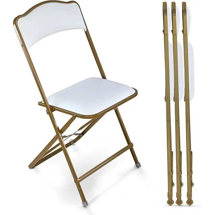 Folding Chairs with Padded Seats 4 Pack - Foldable Chair with Heavy-Duty Steel Frame, Elegant Bridge Chairs for Outside, Home, Office, Indoor & Outdoor Events - Gold/Almond