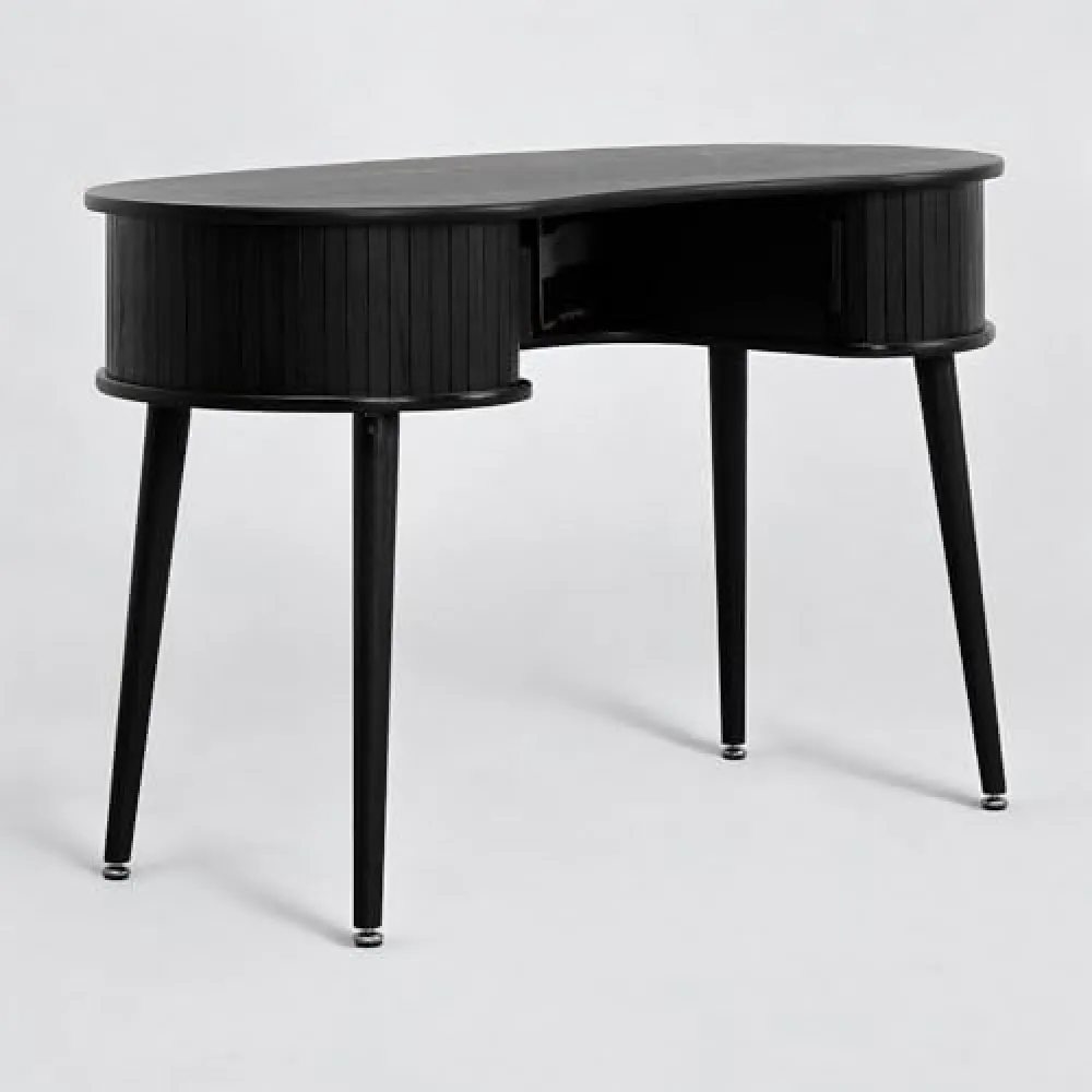 NTC Ripple Desk, Modern Wooden Writing Desk with Two Hidden Drawers, Stylish Vertical Groove Design, Home Office Workstation, Minimalist Study Table, Easy Assembly - Burnt Black