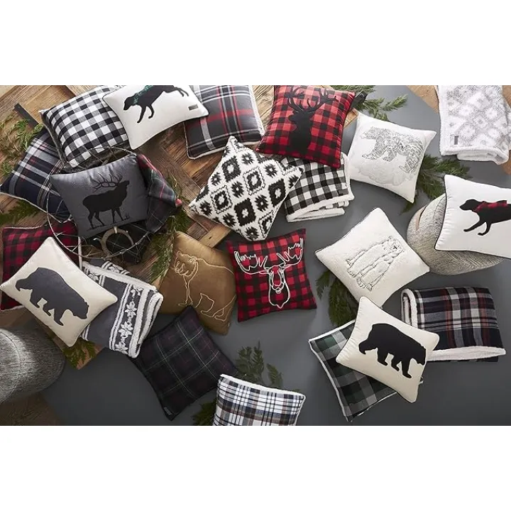 Eddie Bauer Home Throw Pillow with Zipper Closure, Perfect Home Decor for Bed or Sofa, 20" x 20", Cabin Plaid Red