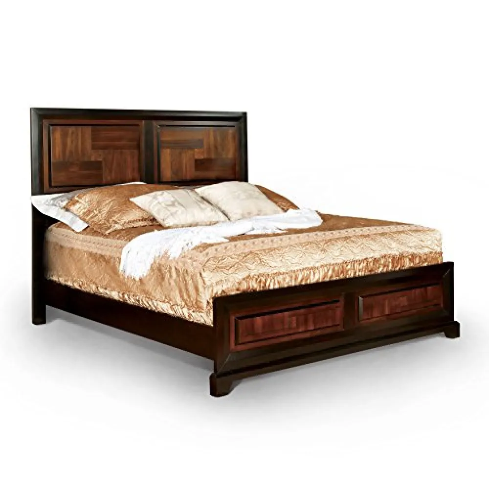 Furniture of America Cleo Transitional Multi-Tone Bed, Queen, Acacia/Walnut