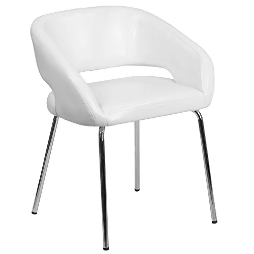 Flash Furniture Fusion Series LeatherSoft Upholstered Side Reception Chair, Retro Padded Lounge Chair for Living Room or Office, White
