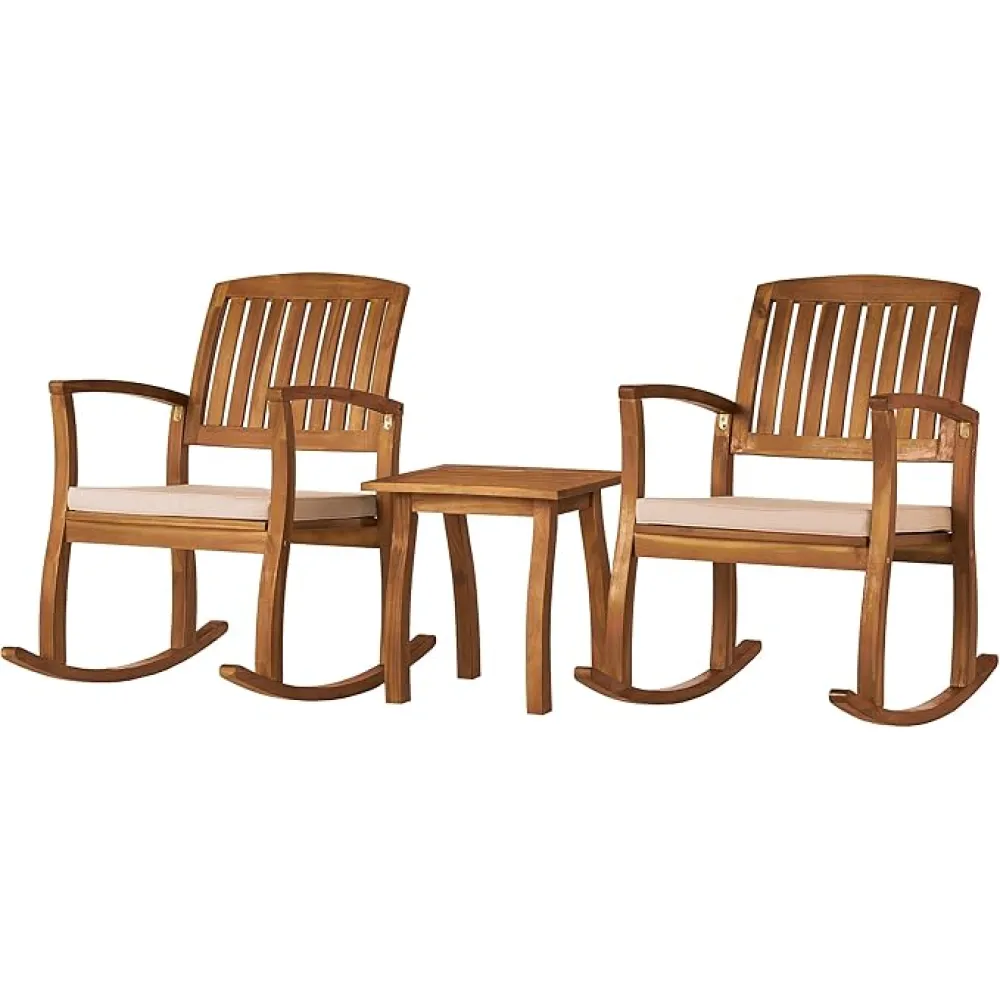 Christopher Knight Home Selma Acacia Rocking Chairs with Cushions, 2-Pcs Set, Teak Finish
