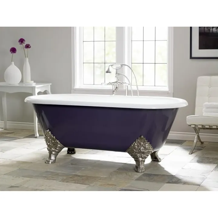 Cheviot 2160-WC-8-PN Products Carlton Cast Iron Bathtub with Flat Area for Faucet Holes Custom 8" Drilling, 26" x 70" x 32", Polished Nickel, White