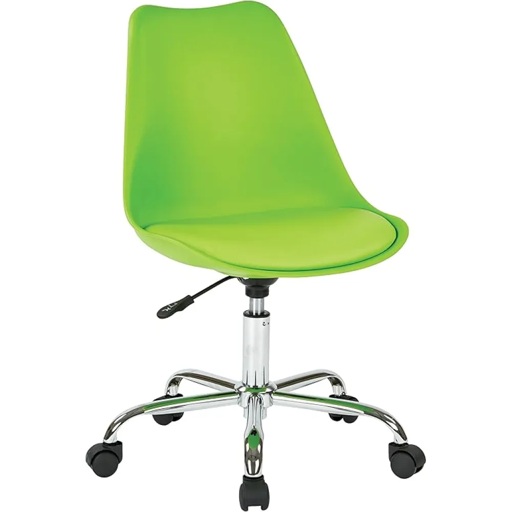OSP Home Furnishings Emerson Armless Home Office Task Chair with Pneumatic Chrome Base and Wheels, Green