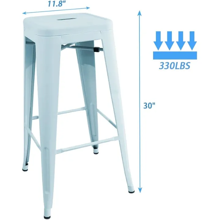 Devoko Metal Bar Stools 30" Indoor Outdoor Stackable Barstools Modern Style Industrial Vintage Counter Bar Stools Set of 4 (30 inch, Blue)