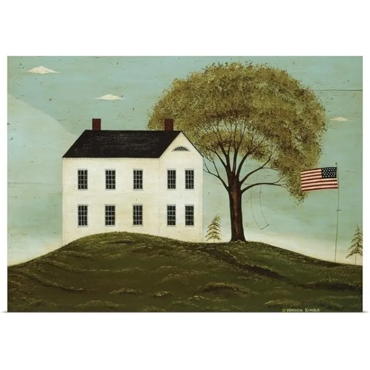 GREATBIGCANVAS House with Flag Unframed Poster Print