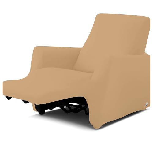 BIANCALUNA - Copripolotrona elastico Genius Lounge reclinabili Anti Macchia - 1 posto da 65 a 110 cm Copridivano tinta unita Made in Italy - Biscotto