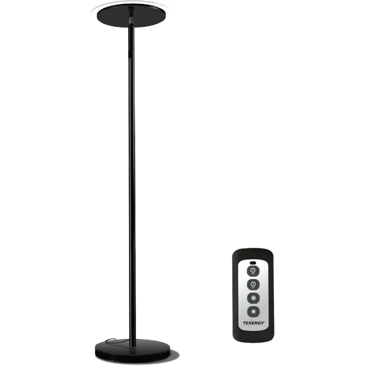 Tenergy Modern Torchiere Floor Lamp, 3000L LED, 30W, Remote Control, Touch Dimmer, 90° Adjustable, Warm White