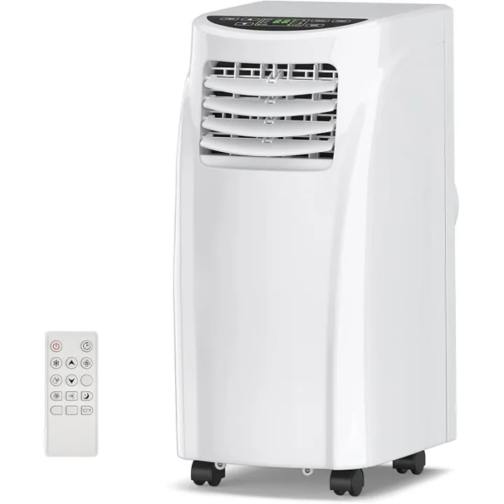 COSTWAY EP24619US 8000 BTU Air Conditioner Unit spaces up to 230 Sq.Ft with Remote Control Dehumidifier Function Window Wall Mount, 4 Caster Wheel, Sleep Mode and, White