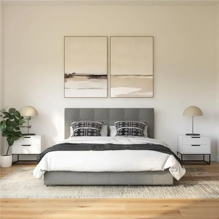 DHP Rose Upholstered Platform Bed with Underbed Storage Drawers and Button Tufted Headboard and Footboard, No Box Spring Needed, Full, Gray Linen