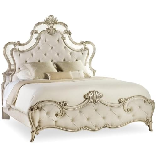 Hooker Furniture Sanctuary Tufted Queen Fabric Upholstered Bed in Silver