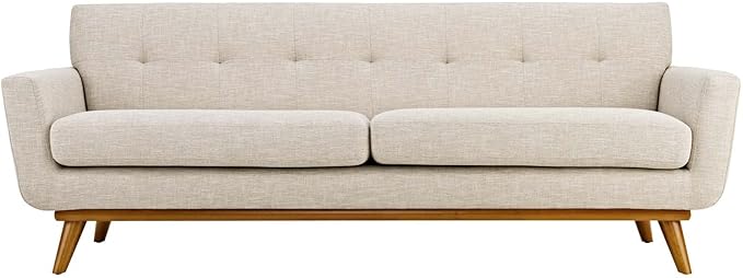 Modway Engage Mid-Century Modern Upholstered Fabric Sofa in Beige