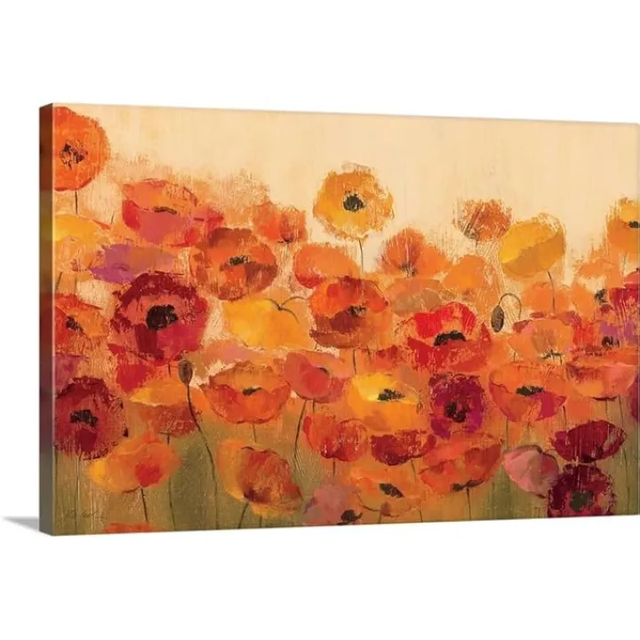 CANVAS ON DEMAND Summer Poppies Canvas Wall Art Print by Silvia Vassileva, Home Decor, Coral, Summer Floral Artwork, 18" x12in