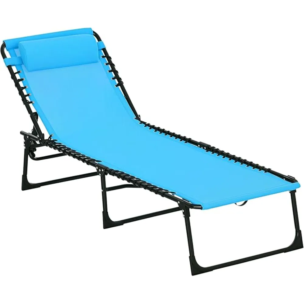 Outsunny Folding Chaise Lounge Chair, Patio Sun Tanning Chair, Outdoor Chaise Lounger with 4-Position Reclining Back, Breathable Mesh Seat for Beach, Poolside, Yard, Gray