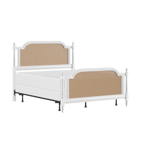 Hillsdale Melanie Wood and Cane Queen Bed with Metal Frame, White